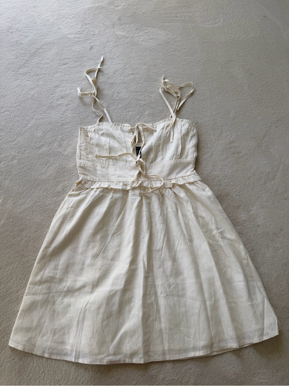 Forever 21 Cream Tie-Front Sundress with Adjustable Straps